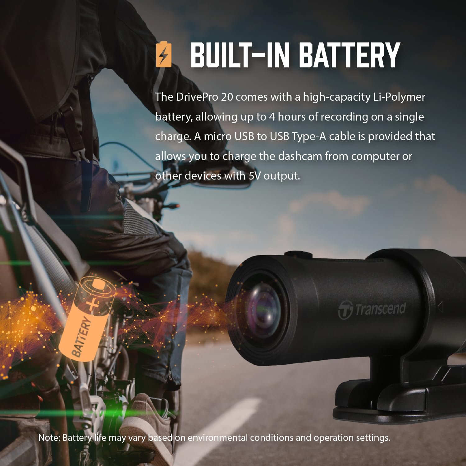 Transcend 64GB, 2K 1440p Motorcycle Dash Cam, 140 Wide-Angle, Built-in WiFi,G-Sensor, Night Vision, IP68, Emergency Recording, for Bikes, Motorcycles - TS-DP20A-64G - Image 9