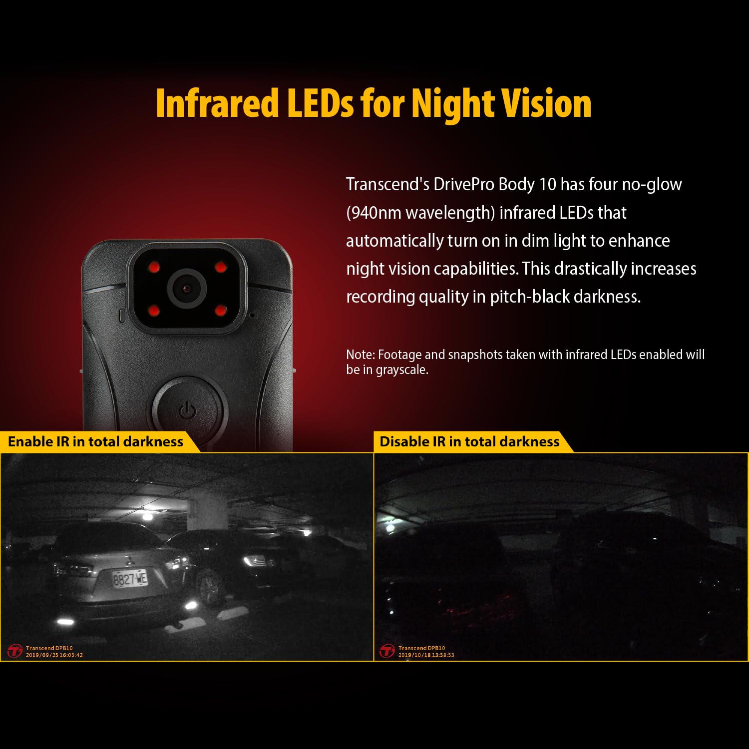 Transcend 64GB, DrivePro Body 10, Body Camera, Night Vision, Infrared LED, Water Resistant, 7-Hour Battery Life, with Audio and Video Recording, Ideal for Personal Civilians & Security - TS64GDPB10C - Image 5