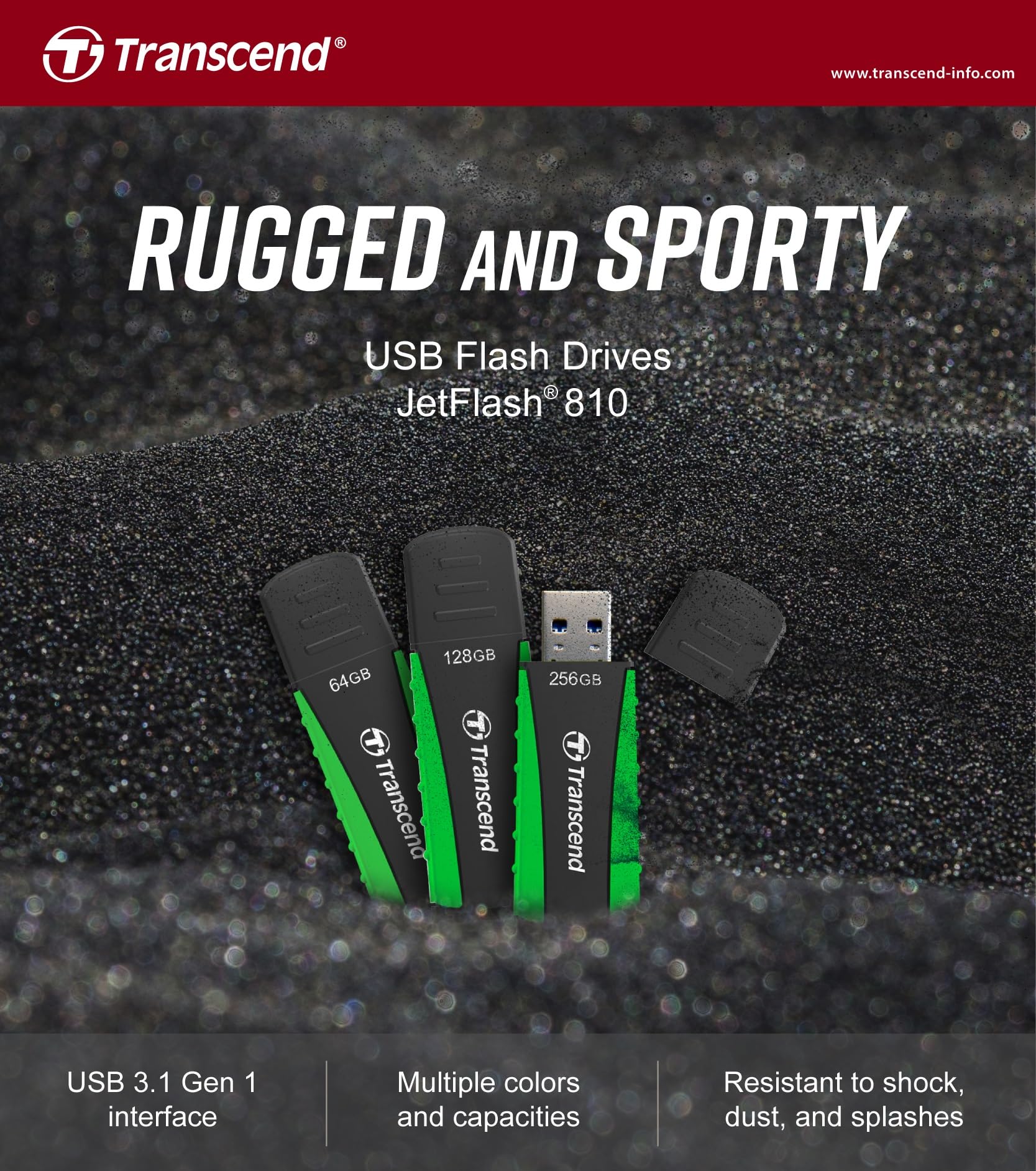 Transcend 64GB JetFlash 810 USB 3.0 Flash Drive (TS64GJF810) black - Image 3