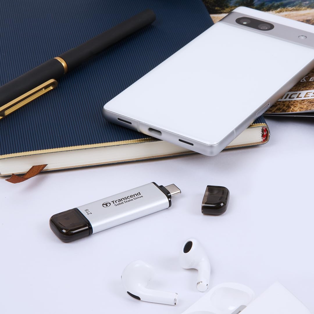 Transcend ESD310 2TB External SSD, Up to 1,050MB/s, Dual USB Drive for iPhone17,16,15, iPad&Mac/Pixel10/Tesla/Steam Deck/ROG Ally/MSI Claw/Android/PS5, 2-in-1 TypeC &A, USB3.2Gen2 Portable SSD-Silver - Image 6