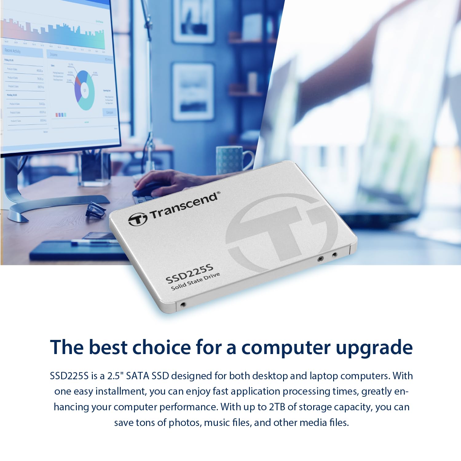 Transcend SSD225 1TB 2.5" SATA III 6Gb/s SSD, Up to 550MB/s, Compatible with PS4/Laptops/Desktops/PCs/Notebooks Upgrade, Internal Solid State Drive with SLC Cache/3D TLC NAND/RAID Engine/LDPC Coding - Image 4