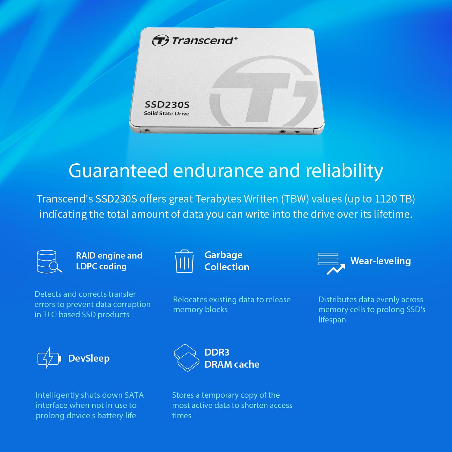 Transcend SSD230 1TB 2.5" SATA III 6Gb/s Internal SSD with DRAM, Up to 560MB/s, for PS4/ PCs/Laptops, Desktops/Notebooks, 3D TLC Internal Solid State Drive with SLC Cache, RAID Engine, LDPC Coding - Image 5