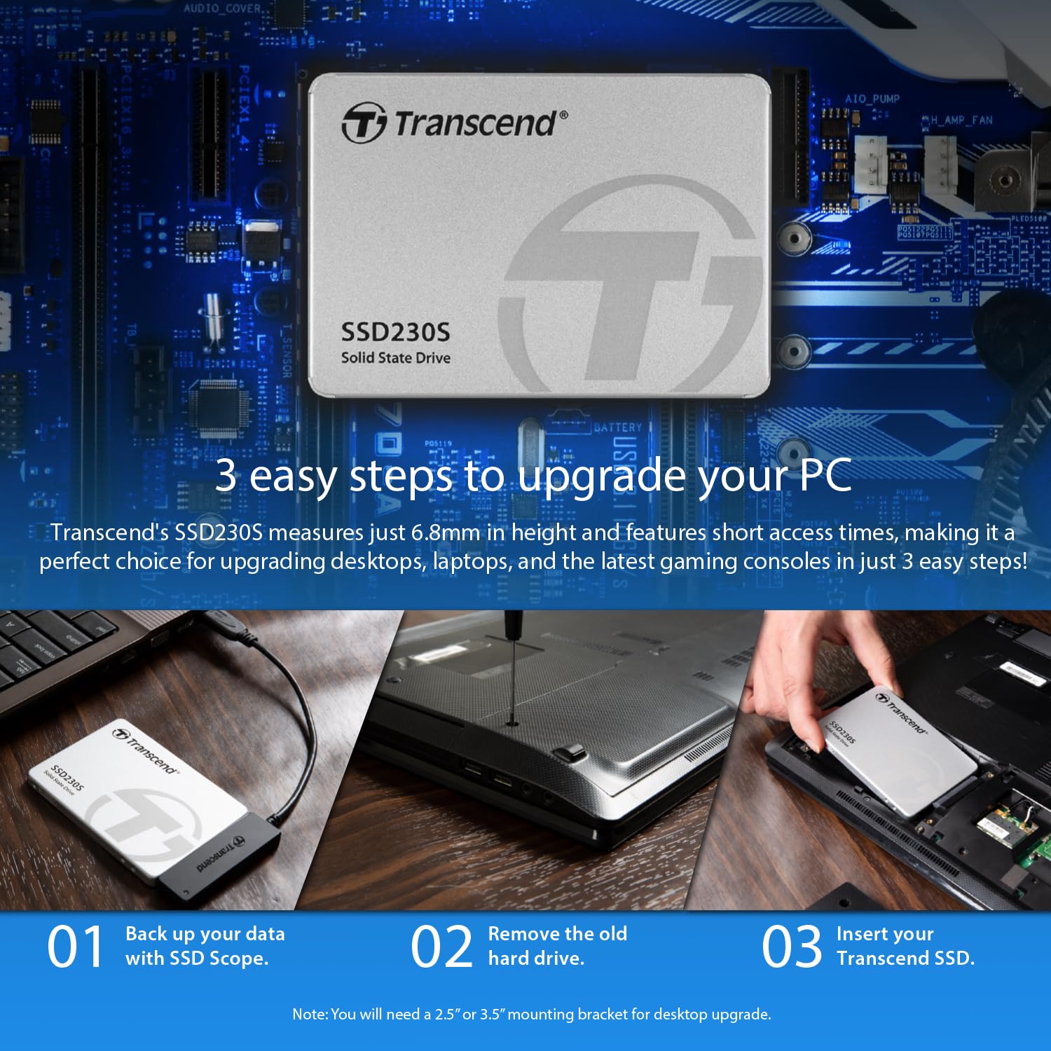 Transcend SSD230 1TB 2.5" SATA III 6Gb/s Internal SSD with DRAM, Up to 560MB/s, for PS4/ PCs/Laptops, Desktops/Notebooks, 3D TLC Internal Solid State Drive with SLC Cache, RAID Engine, LDPC Coding - Image 8